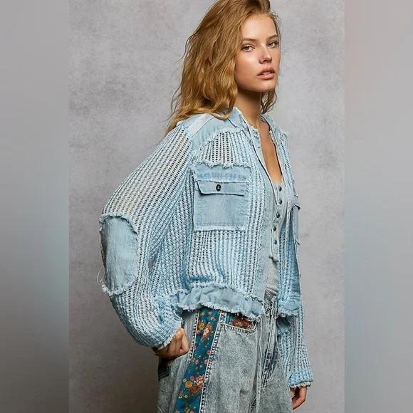 POL “ Petal Patch Denim “ Crop Jacket | Denim Blue - Picture 6 of 9